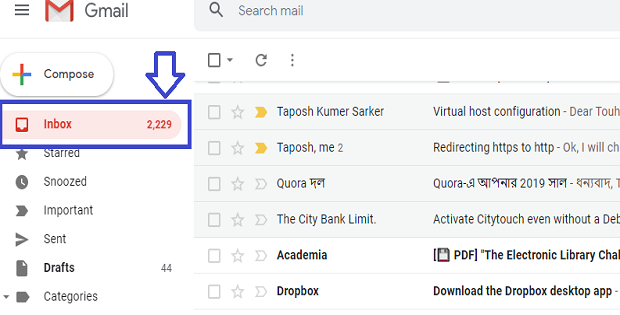 Click inbox for block emails with Gmail
