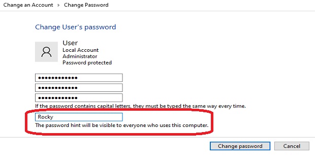 How to create password hint?